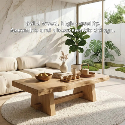 Solid Wood Coffee Table with Unique Design and Spacious Storage Shelf for Living Room Kitchnce