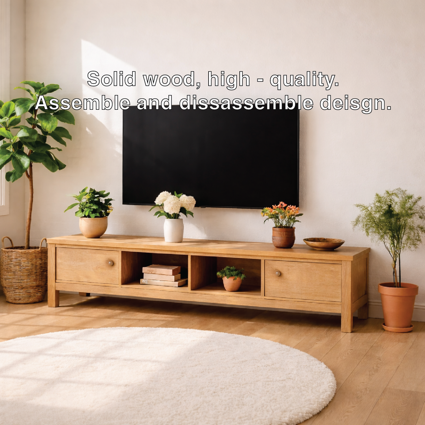 Modern Wood TV Stand With Drawers Long Media Console Storage Entertainment Center Kitchnce