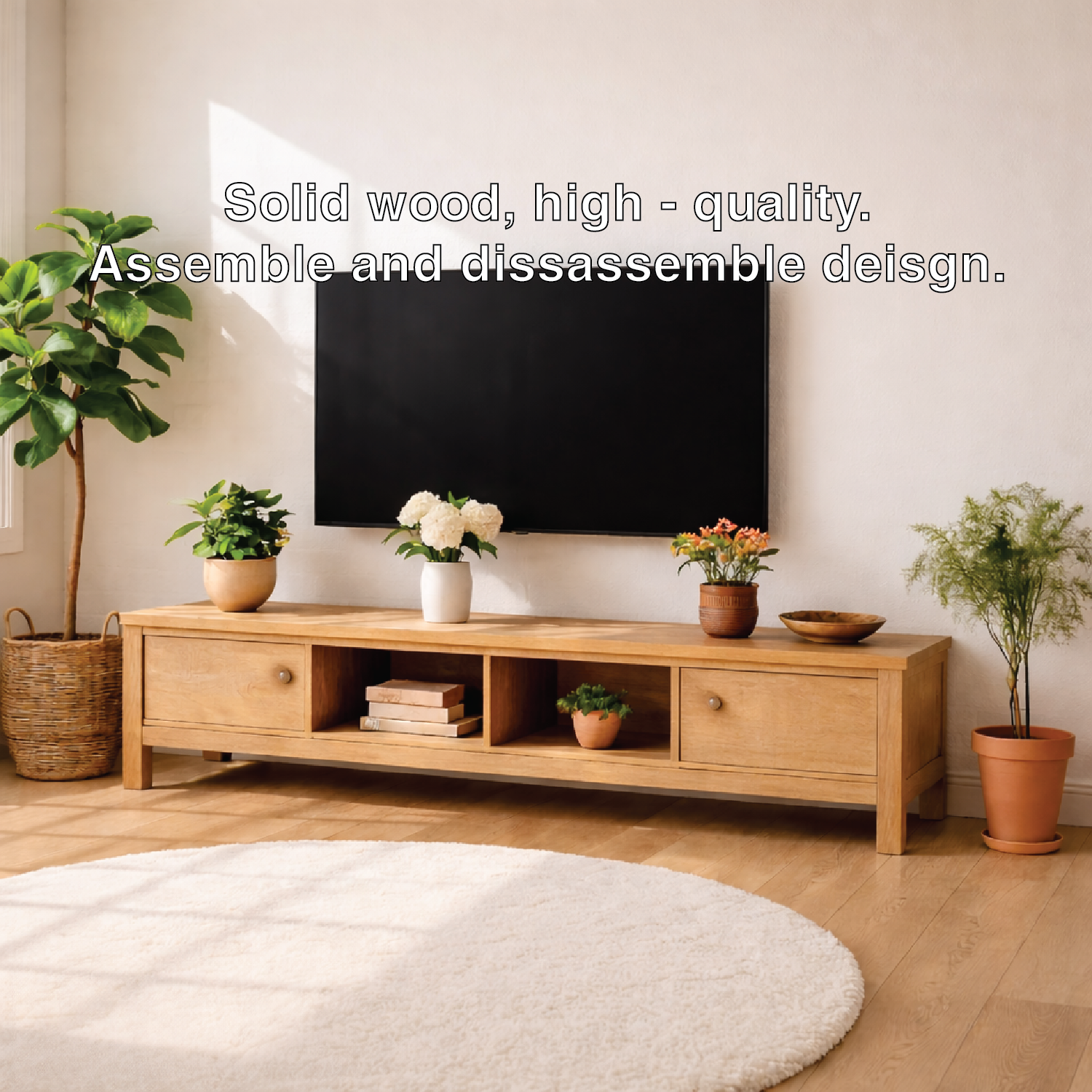Modern Wood TV Stand With Drawers Long Media Console Storage Entertainment Center Kitchnce