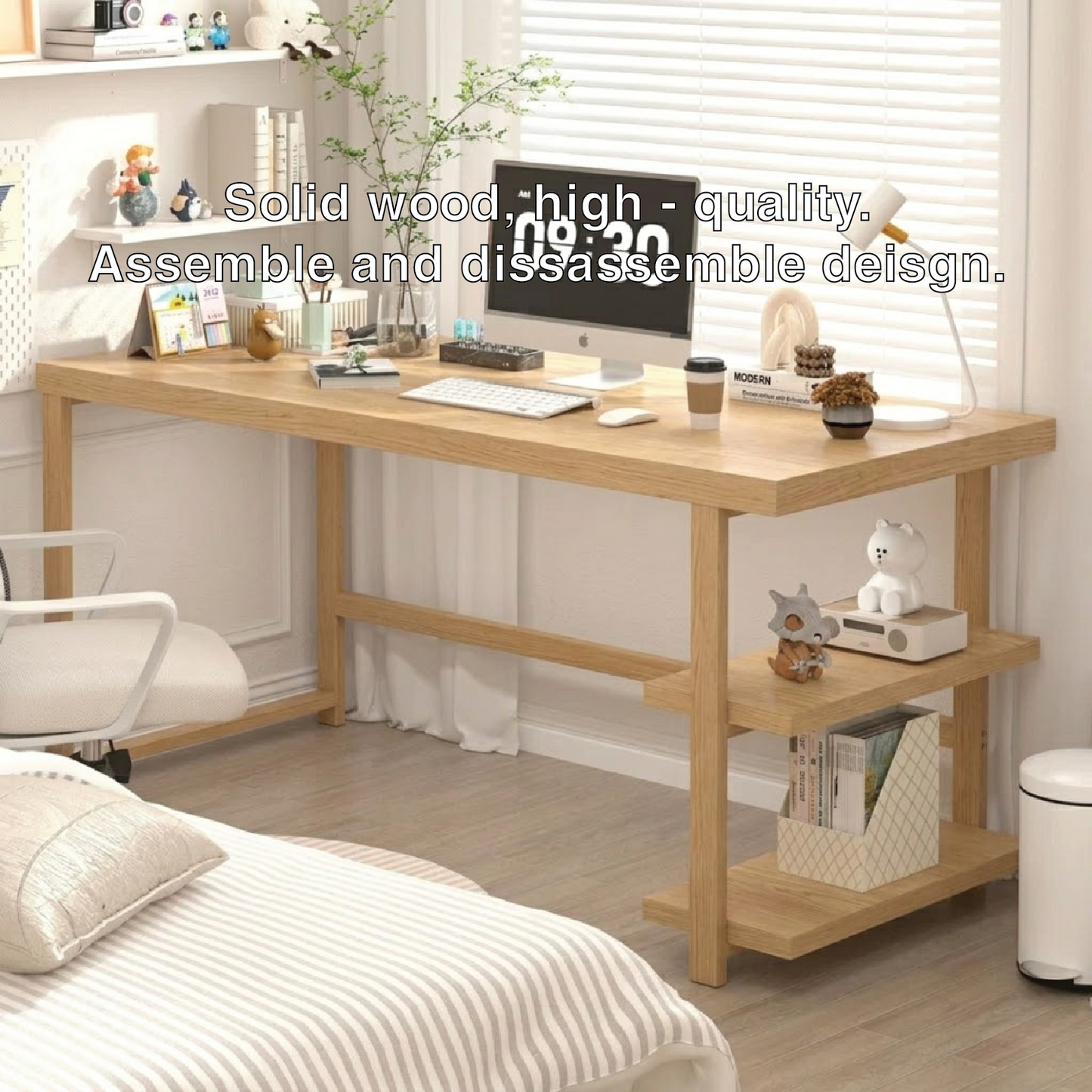 Minimalist Wooden Desk with Shelf for Office, Study, or Bedroom