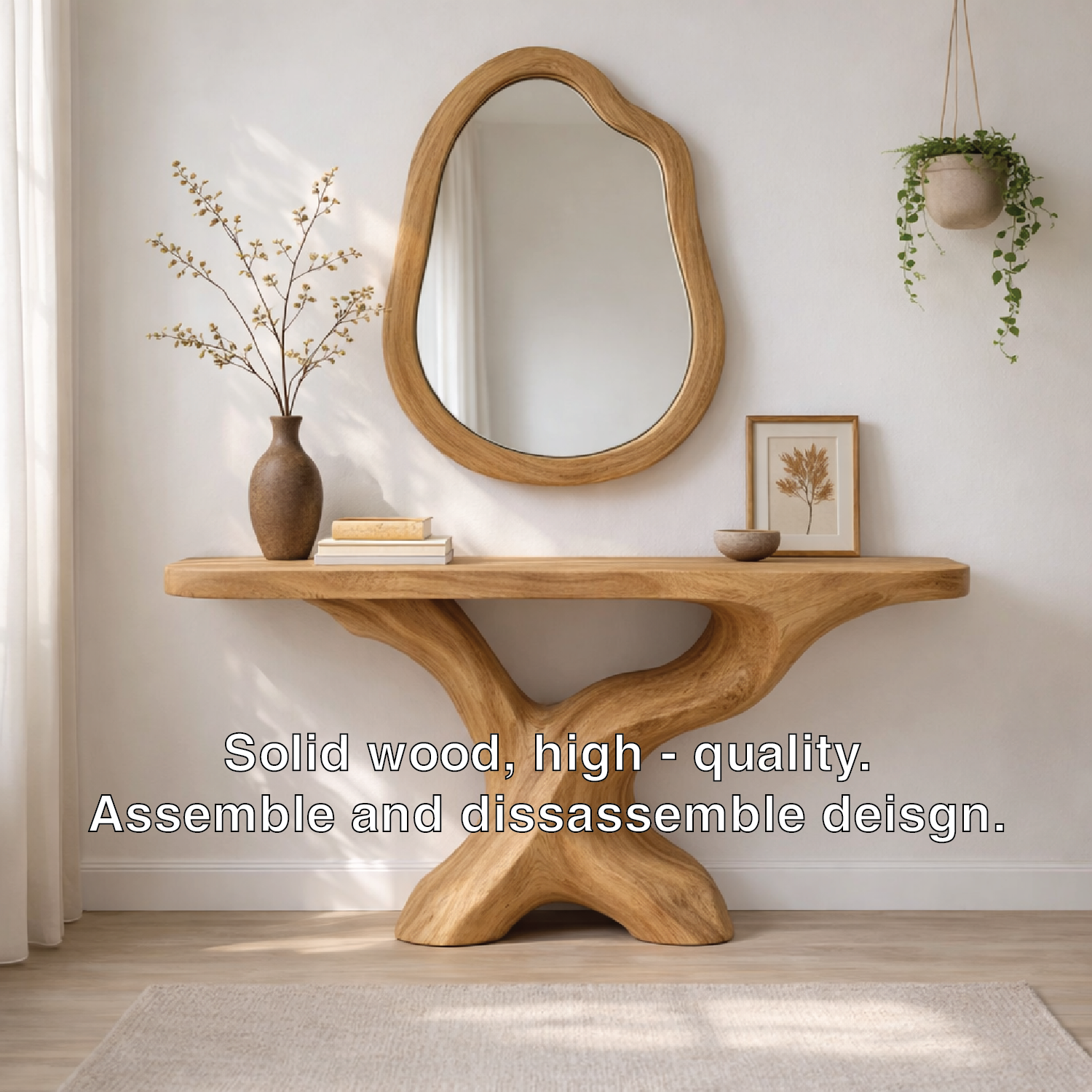 Sculptural Solid Wood Console Table, Organic Tree Base Entryway Table