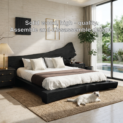 Organic Modern Live Edge Bed Frame, Rustic Minimalist Platform Bedroom Furniture