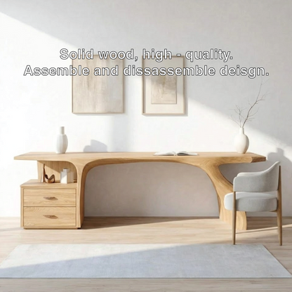 Curved Writing Desk with Storage Drawer Modern Home Office Table Minimalist Workstation