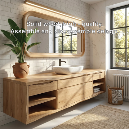Oak Floating Vanity with Modern Design, Spacious Storage, and Sleek Marble Basin Kitchnce