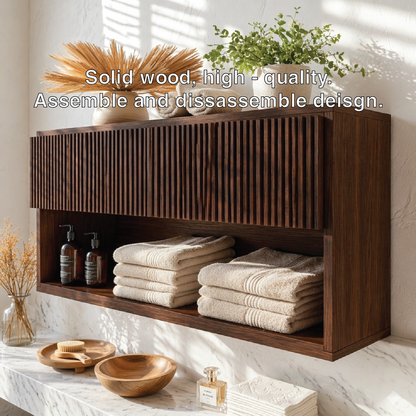 Floating Bathroom Cabinet, Modern Slatted Wall Mounted Vanity Storage Shelf Organizer