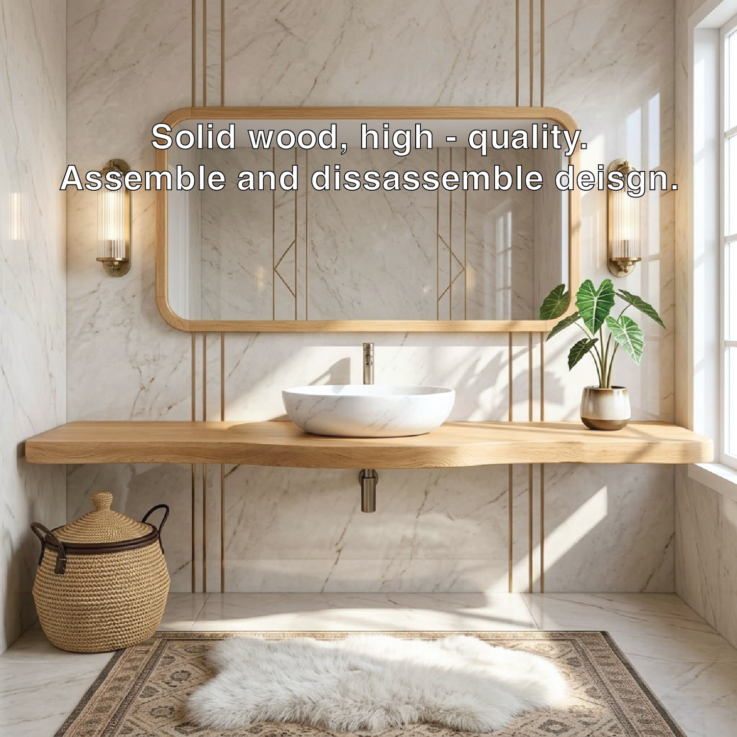 Floating Vanity with Wooden Base, White Stone Sink, and Elegant Design Kitchnce