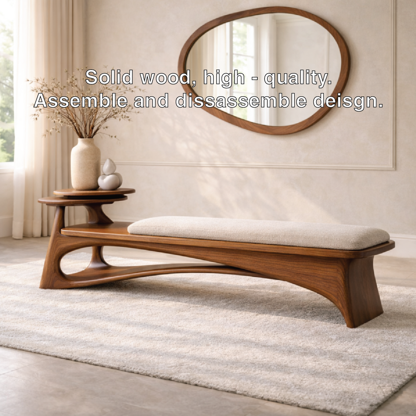 Contemporary Entryway Bench with Side Table Curved Hallway Seat Minimalist Furniture