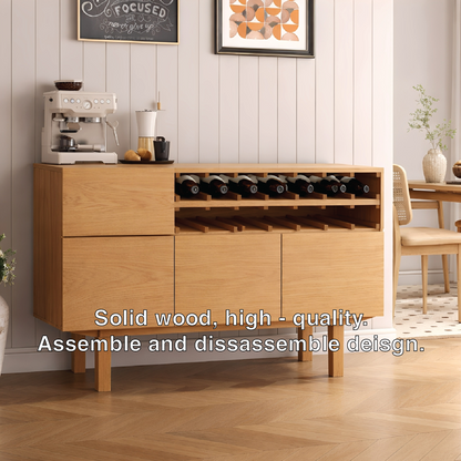 Handcrafted Solid Oak Wine Cabinet Mid Century Bar Sideboard with Bottle Rack Storage
