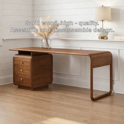 Modern Waterfall Desk with Drawers, Minimalist Home Office Writing Table