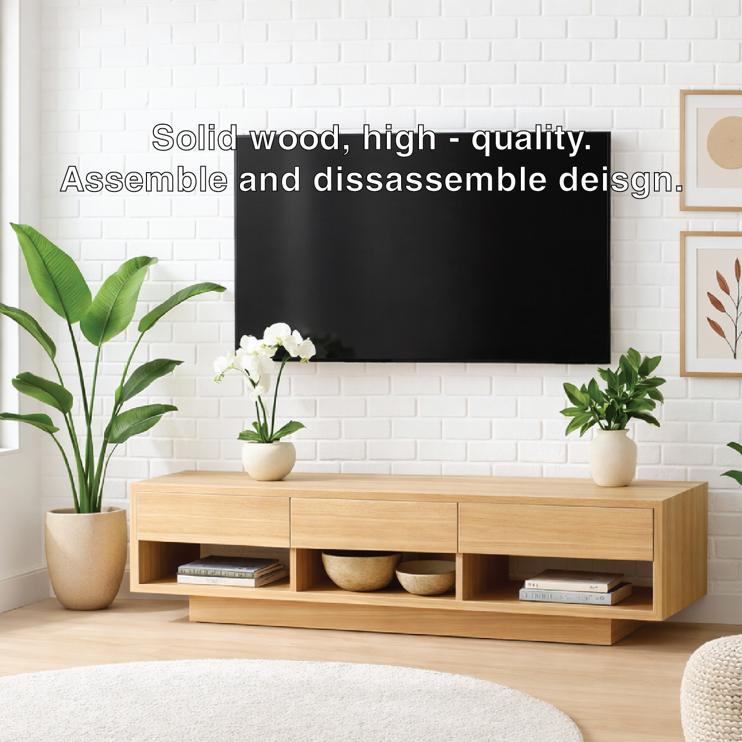 Mid Century Solid Wood TV Stand Modern Media Console Low Entertainment Center Cabinet Kitchnce