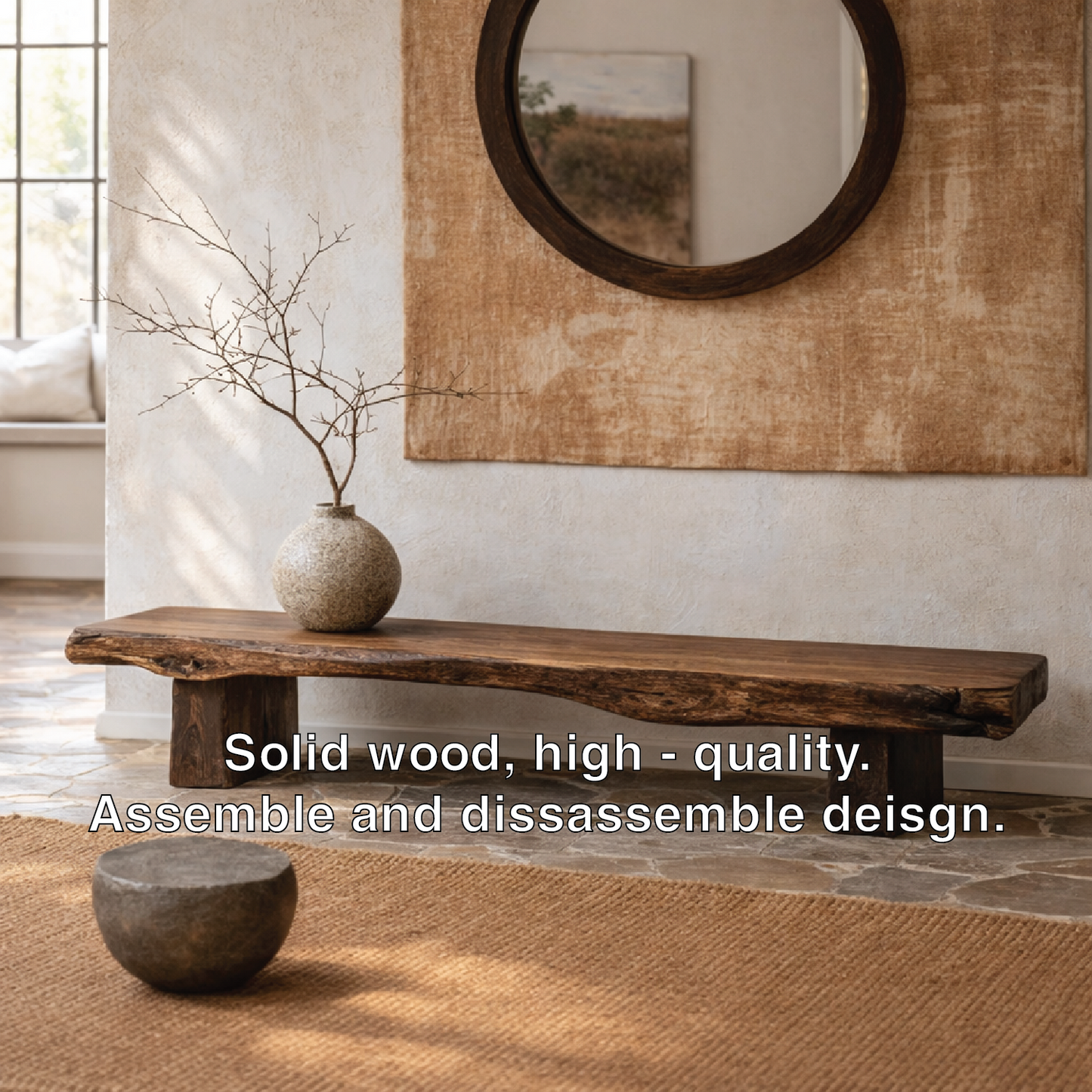 Live Edge Solid Wood Bench, Rustic Organic Entryway Seating