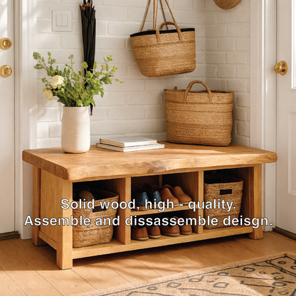 Solid Wood Entryway Bench with Storage Cubbies and Shoe Organizer Shelf
