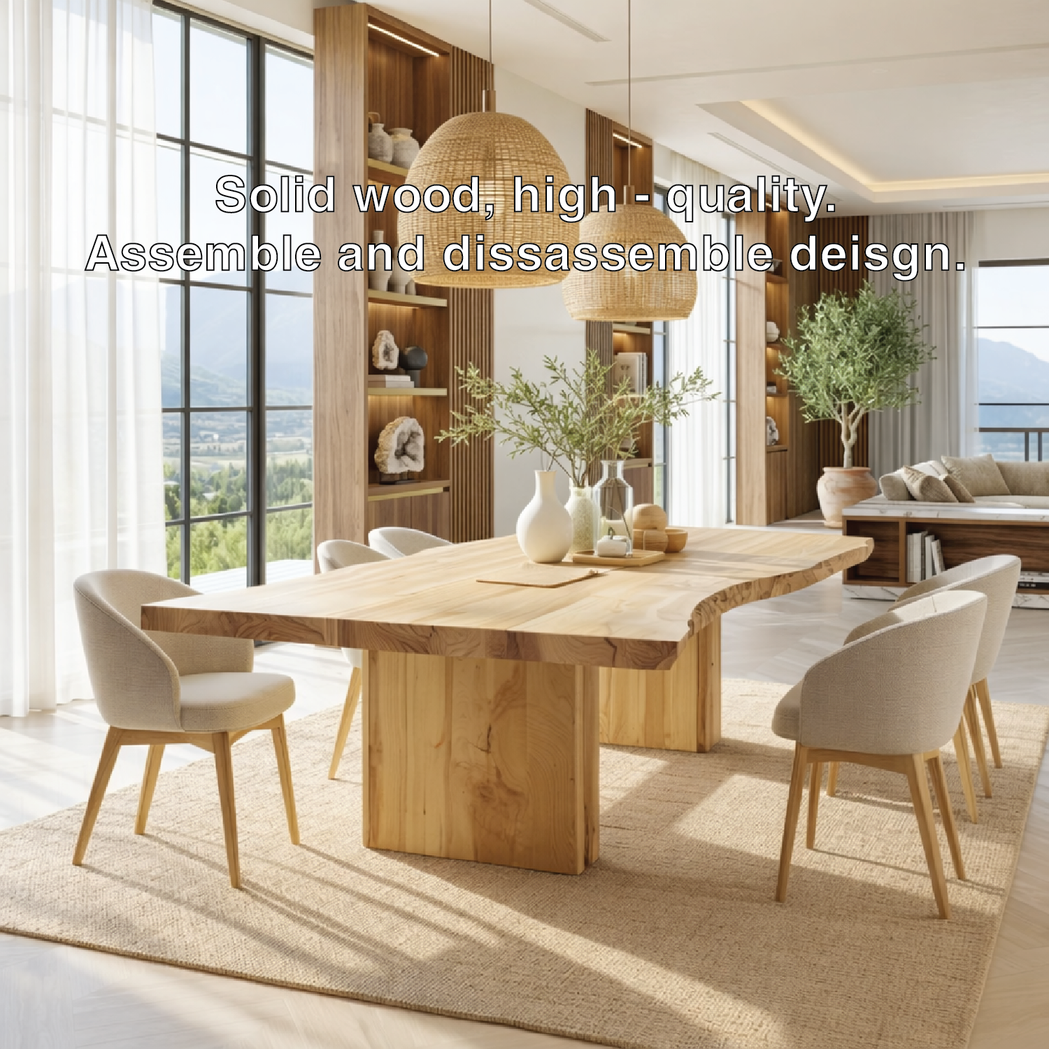 Modern Live Edge Dining Table Large Dining Room Table Minimalist Kitchen Table Furniture