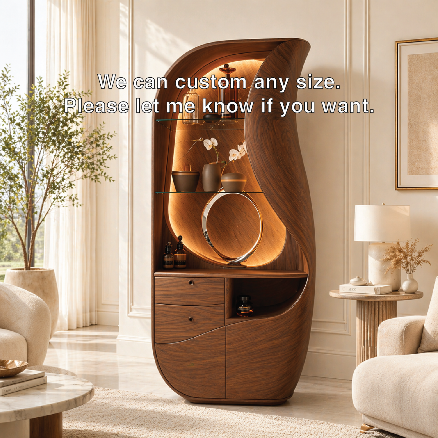 Sculptural Bar Cabinet Modern Display Shelves Accent Storage Cabinet Statement Furniture