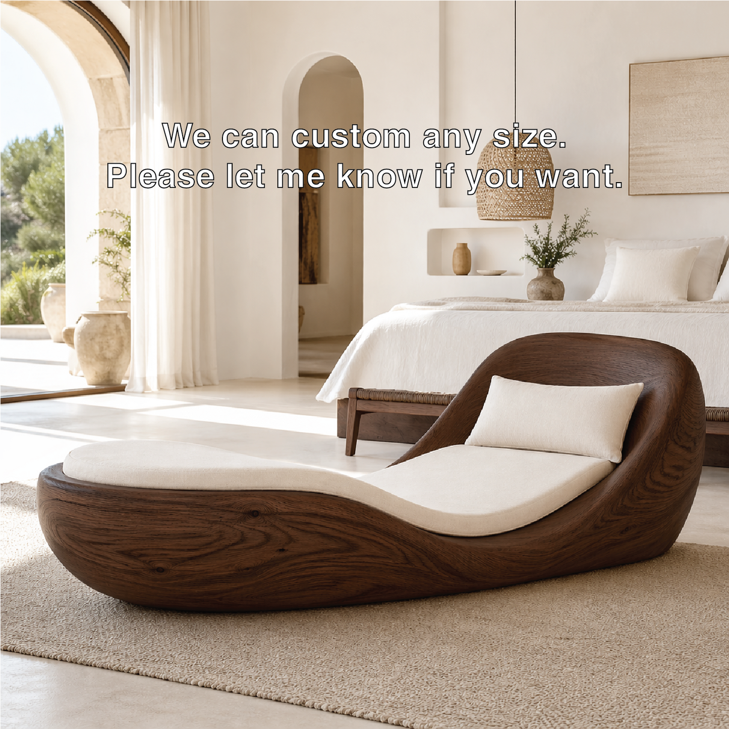 Luxury Curved Chaise Lounge Sculptural Daybed with Cushion for Bedroom Decor
