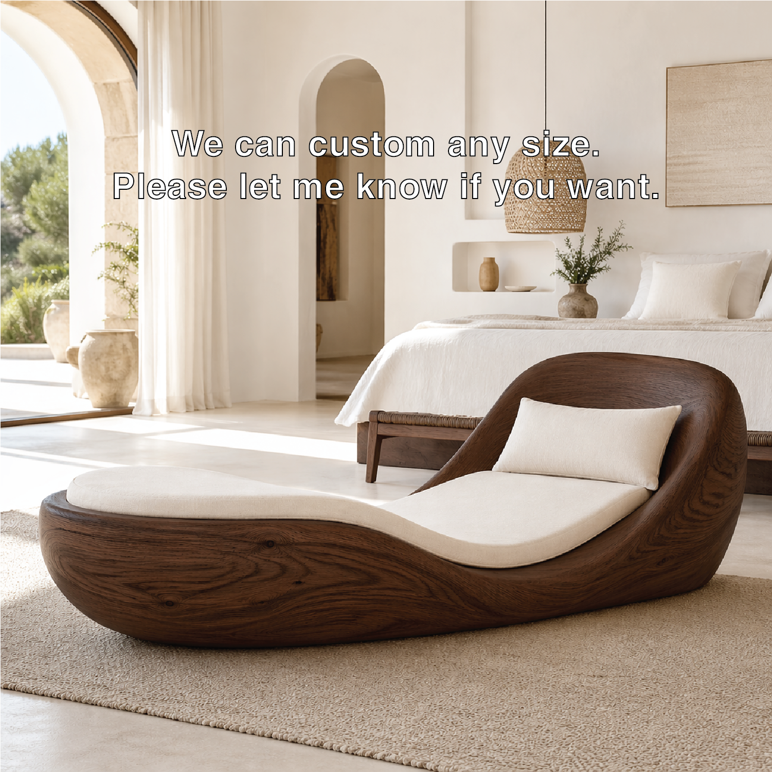Luxury Curved Chaise Lounge Sculptural Daybed with Cushion for Bedroom Decor