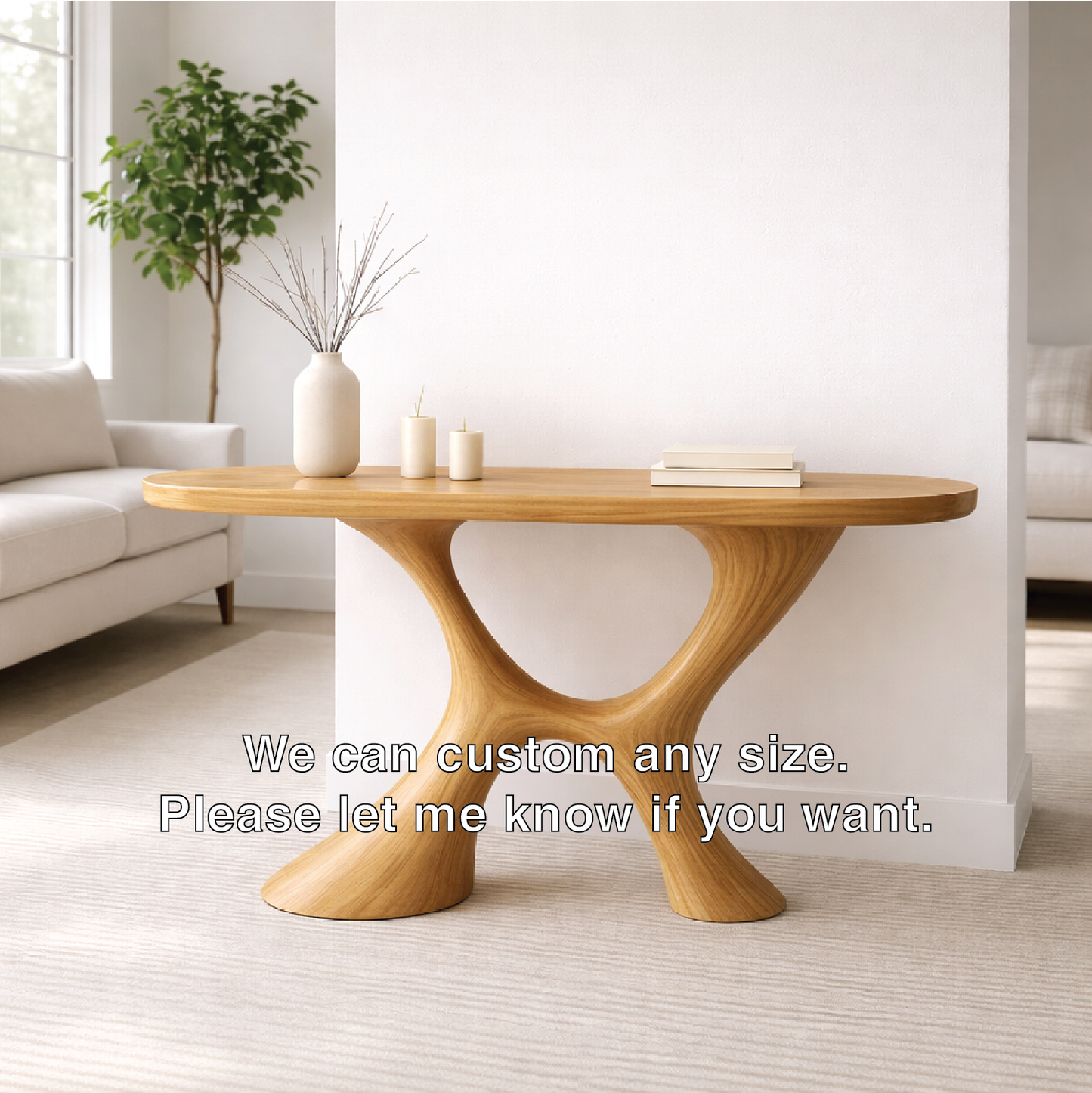 Modern Solid Wood Console Table, Sculptural Organic Base Entryway Hallway Oak Statement Furniture Kitchnce