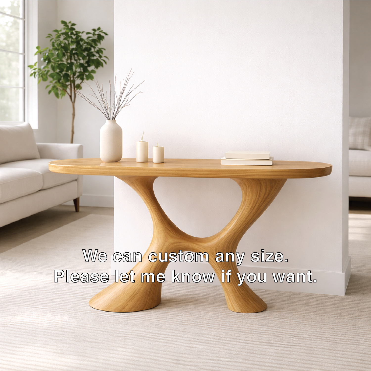 Modern Solid Wood Console Table, Sculptural Organic Base Entryway Hallway Oak Statement Furniture Kitchnce