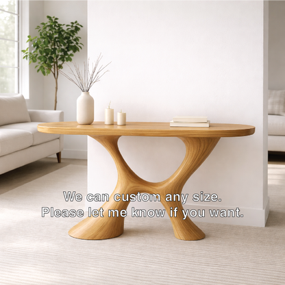 Modern Solid Wood Console Table, Sculptural Organic Base Entryway Hallway Oak Statement Furniture Kitchnce