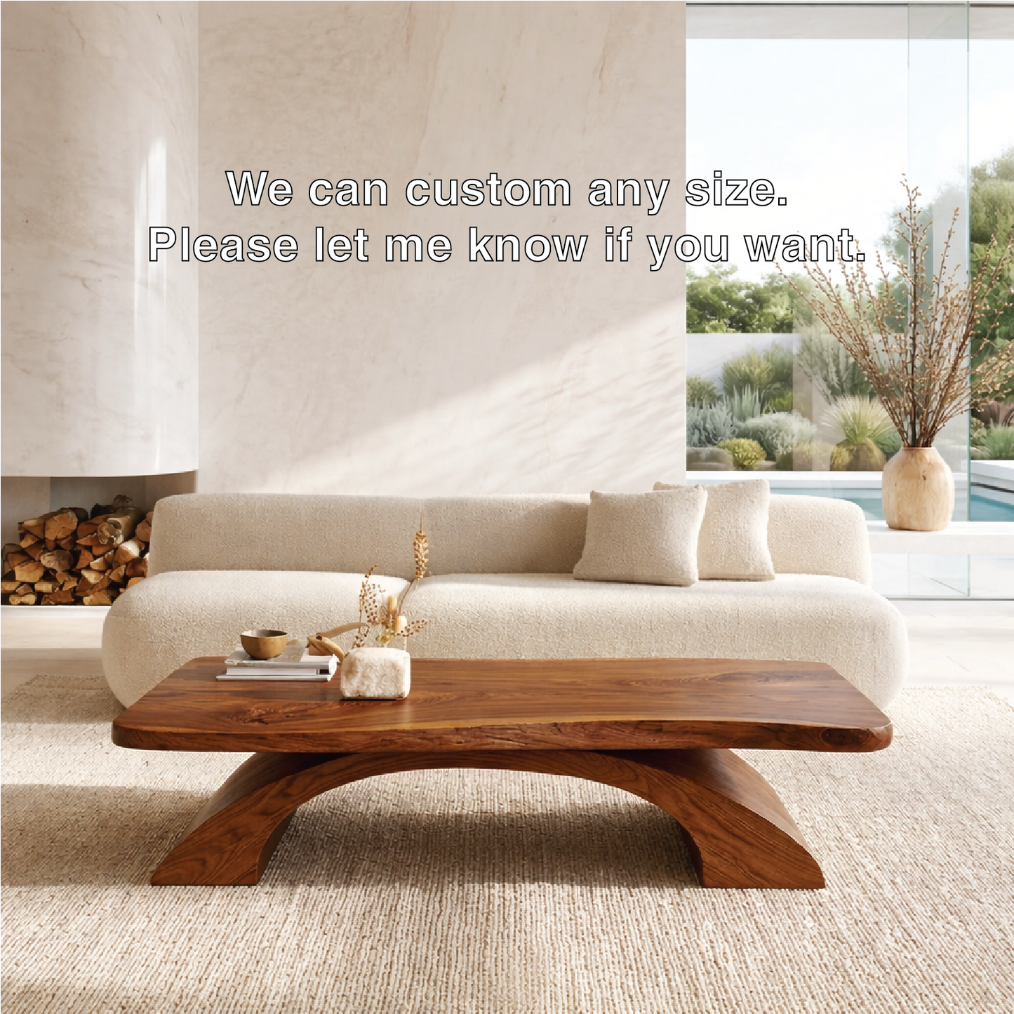 Organic Sculptural Coffee Table with Curved Base, Modern Minimalist Living Room Table