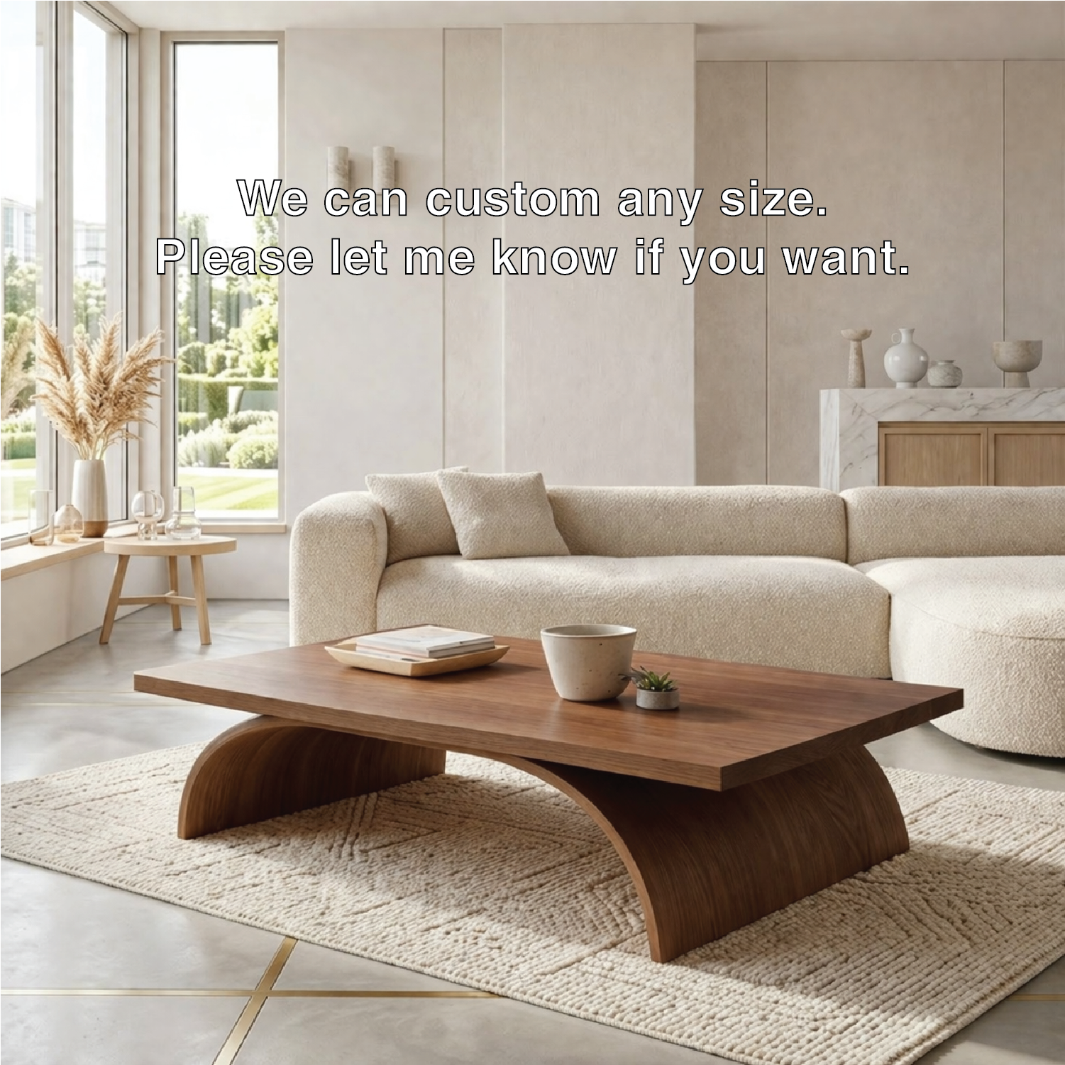 Modern Sculptural Coffee Table with Curved Base, Minimalist Living Room Centerpiece