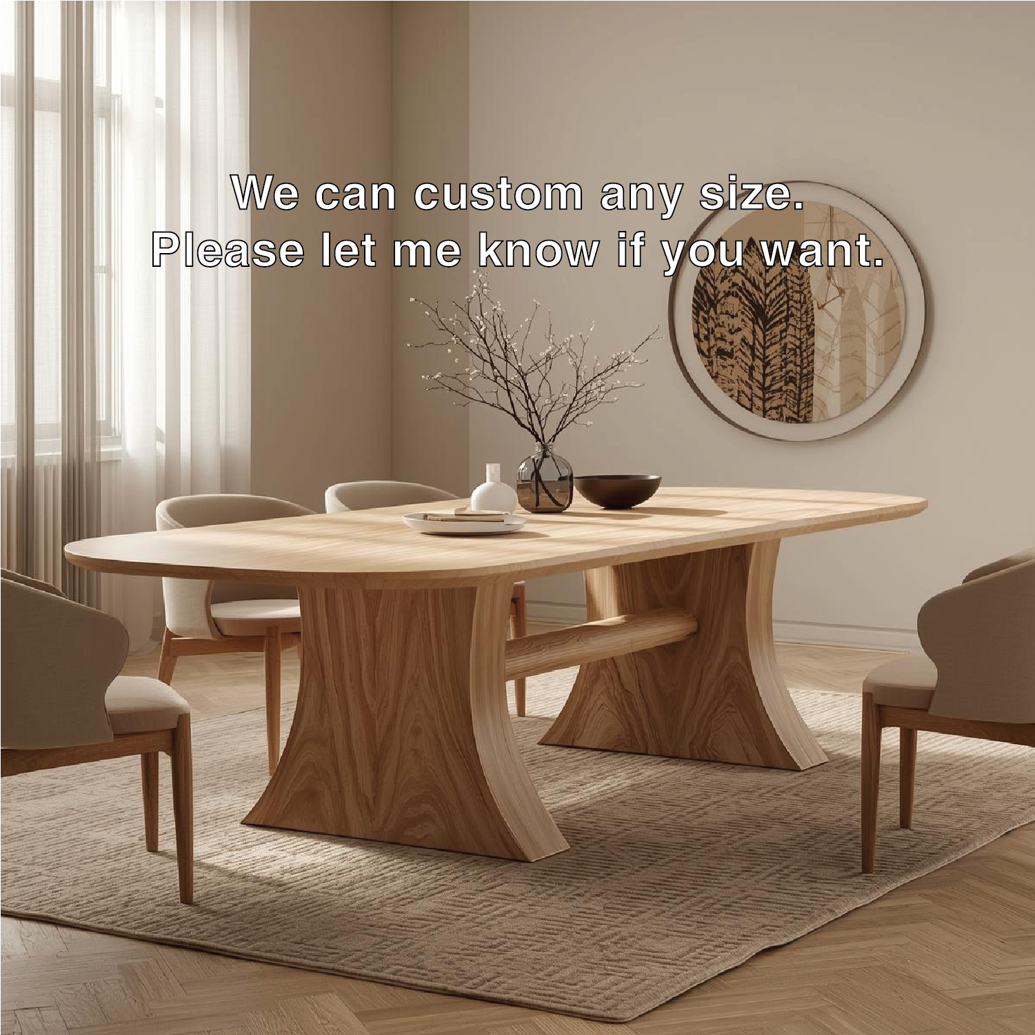 Modern Oval Dining Table Curved Pedestal Base Minimalist Dining Room Table for Home