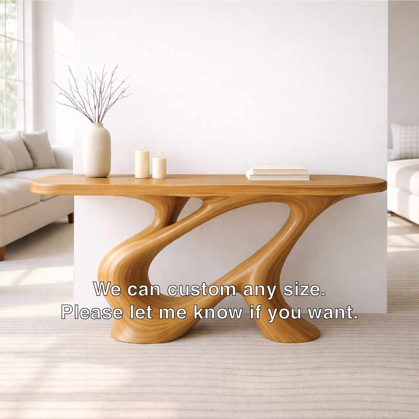 Modern Solid Wood Console Table, Sculptural Organic Base Walnut Entryway Hallway Statement Furniture Kitchnce