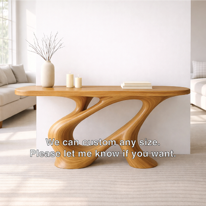 Modern Solid Wood Console Table, Sculptural Organic Base Walnut Entryway Hallway Statement Furniture Kitchnce