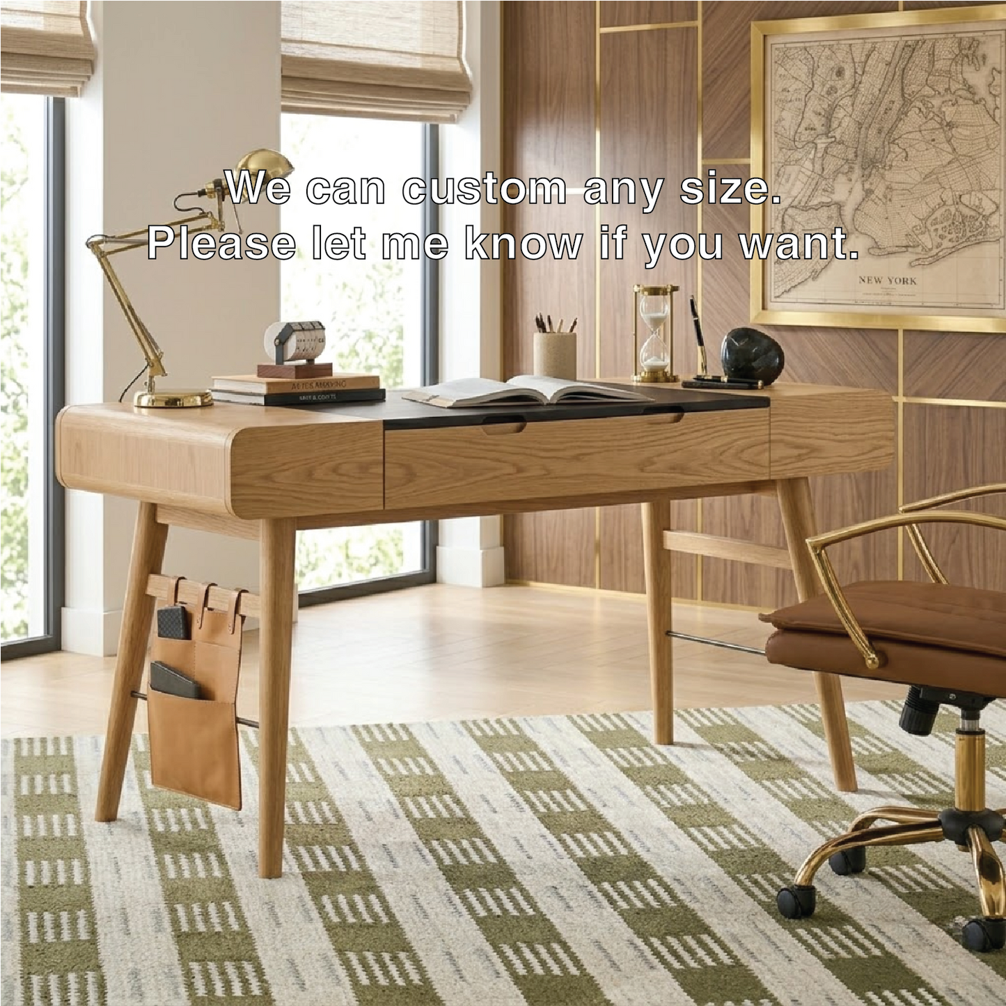 Modern Wooden Work Desk with Drawers and Storage