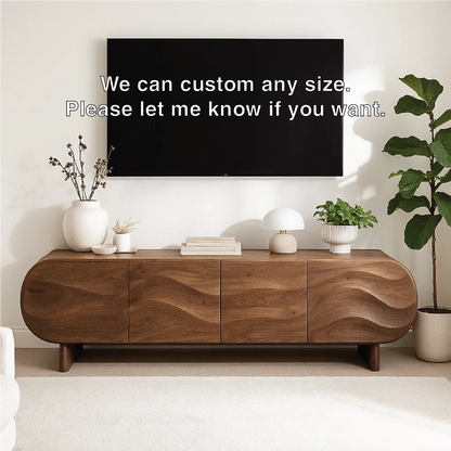 Modern Curved Wood TV Stand Long Media Console Storage Cabinet Low Profile Entertainment Center Kitchnce