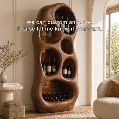 Sculptural Tall Wine Cabinet Freestanding Bottle Display Modern Bar Storage Shelf Unit