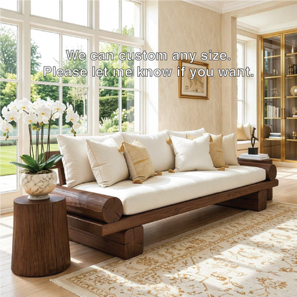 Contemporary Wooden Daybed Sofa, Minimalist Living Room Bench With Cushioned Seat