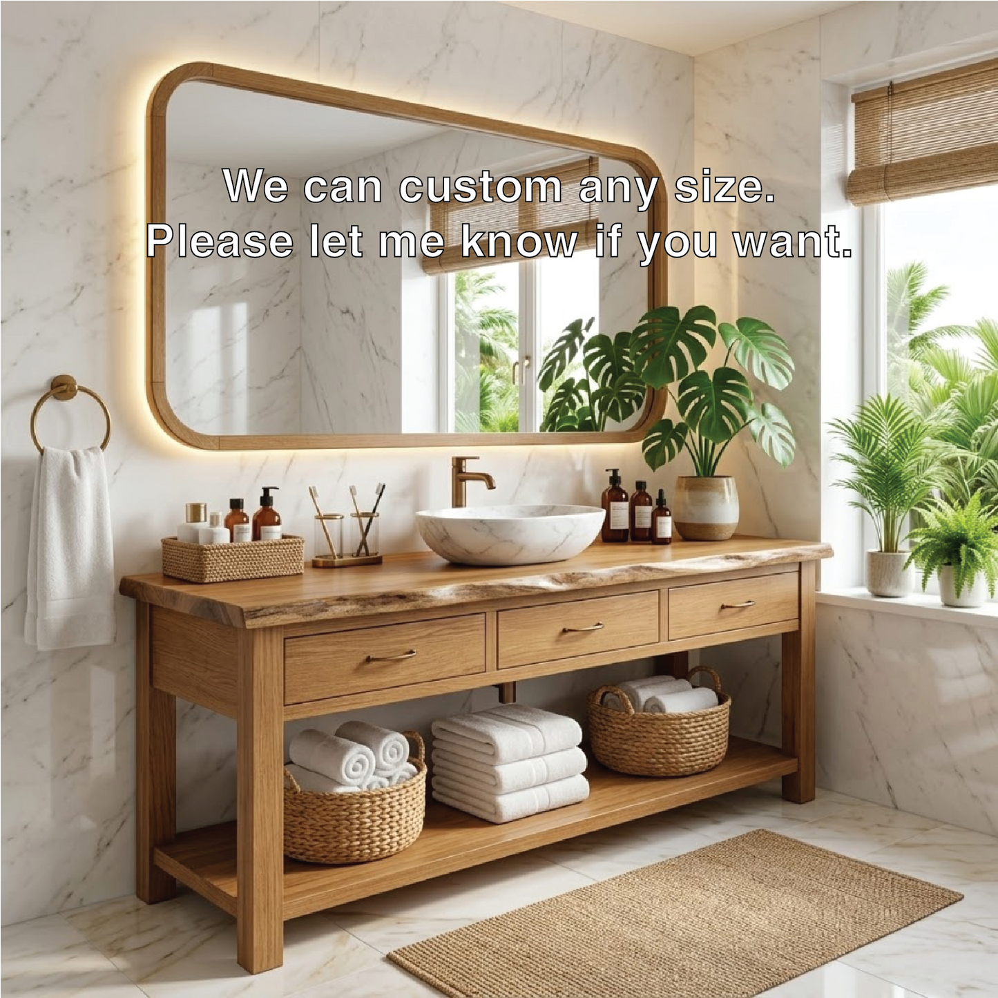 Elegant Wooden Bathroom Vanity with Spacious Storage and Marble Sink Kitchnce