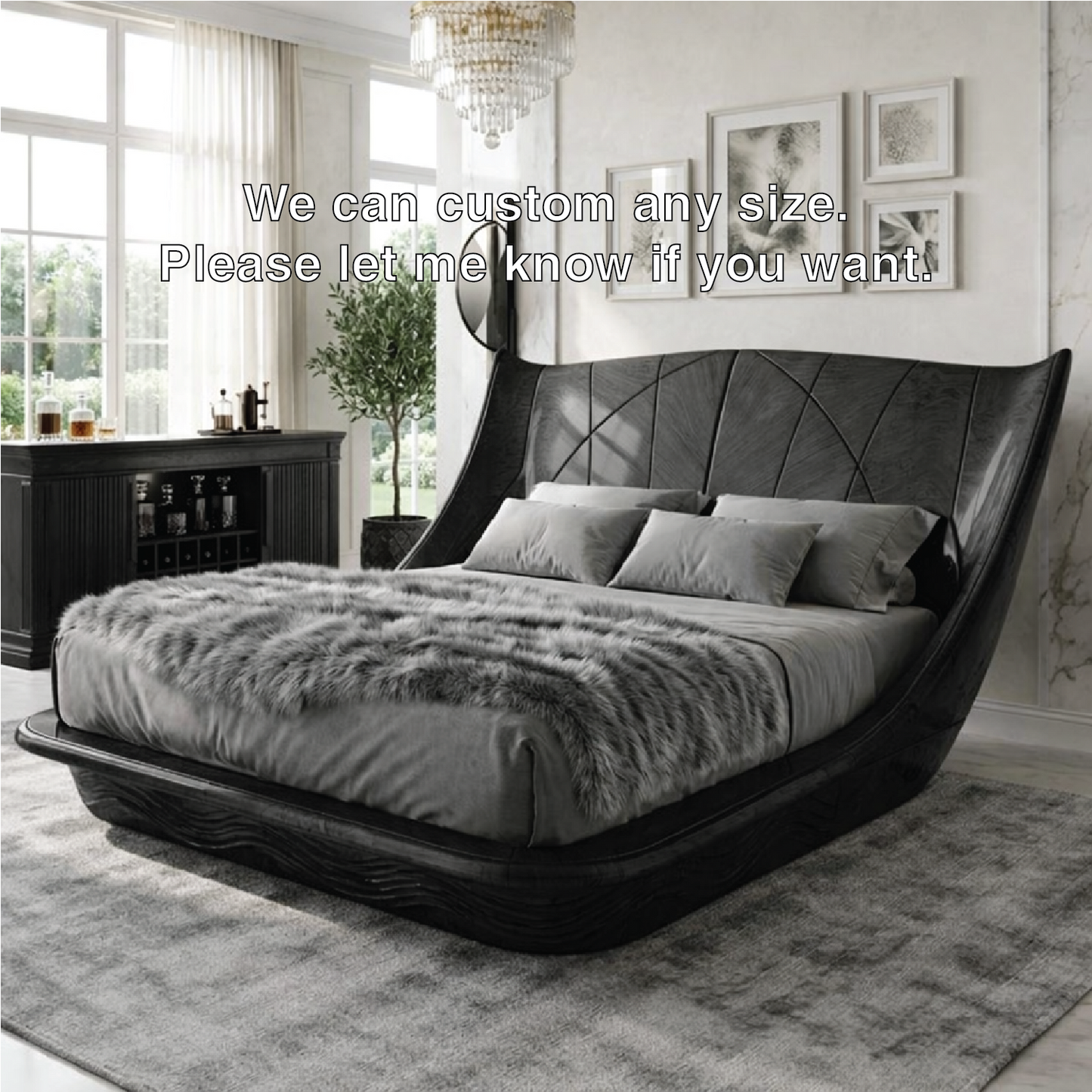 Luxury Curved Wingback Bed Frame, Modern Statement Platform Bedroom Furniture Design