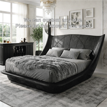 Luxury Curved Wingback Bed Frame, Modern Statement Platform Bedroom Furniture Design