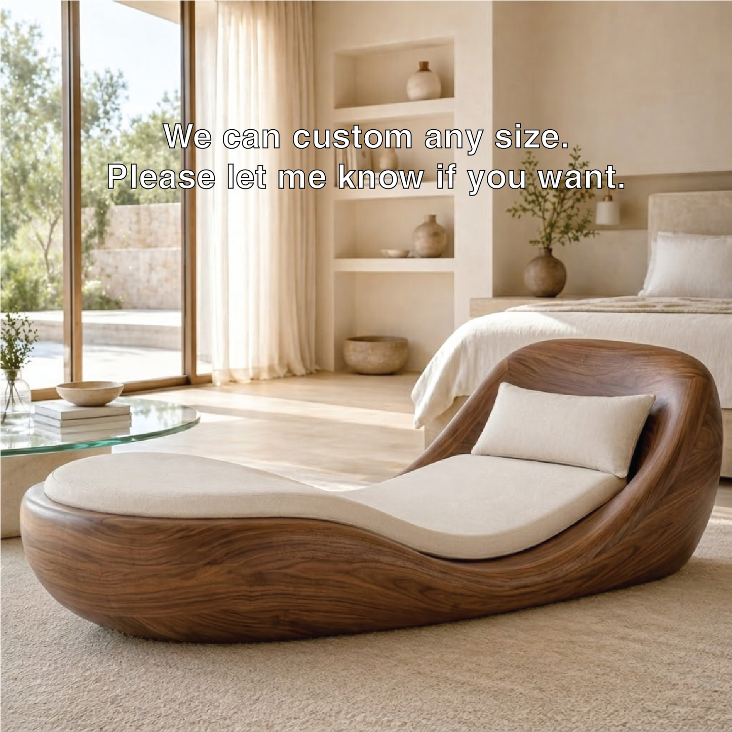 Modern Curved Chaise Lounge Sculptural Daybed with Cushion for Bedroom Decor