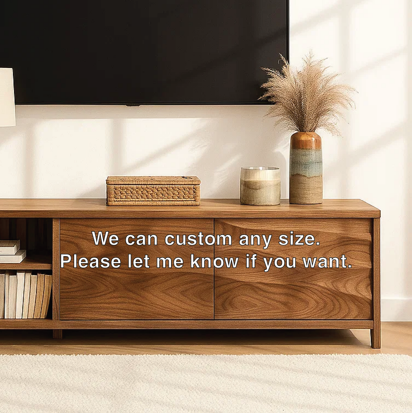 Modern Wood TV Stand With Cabinet and Open Shelf Long Media Console Entertainment Center Kitchnce