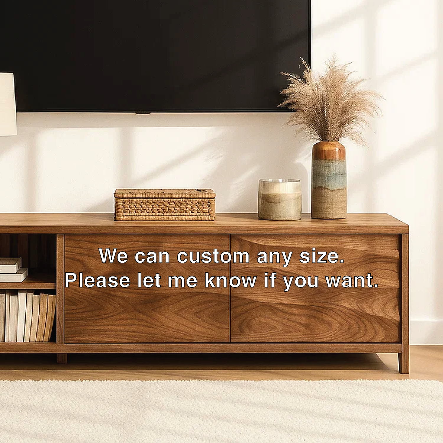 Modern Wood TV Stand With Cabinet and Open Shelf Long Media Console Entertainment Center Kitchnce