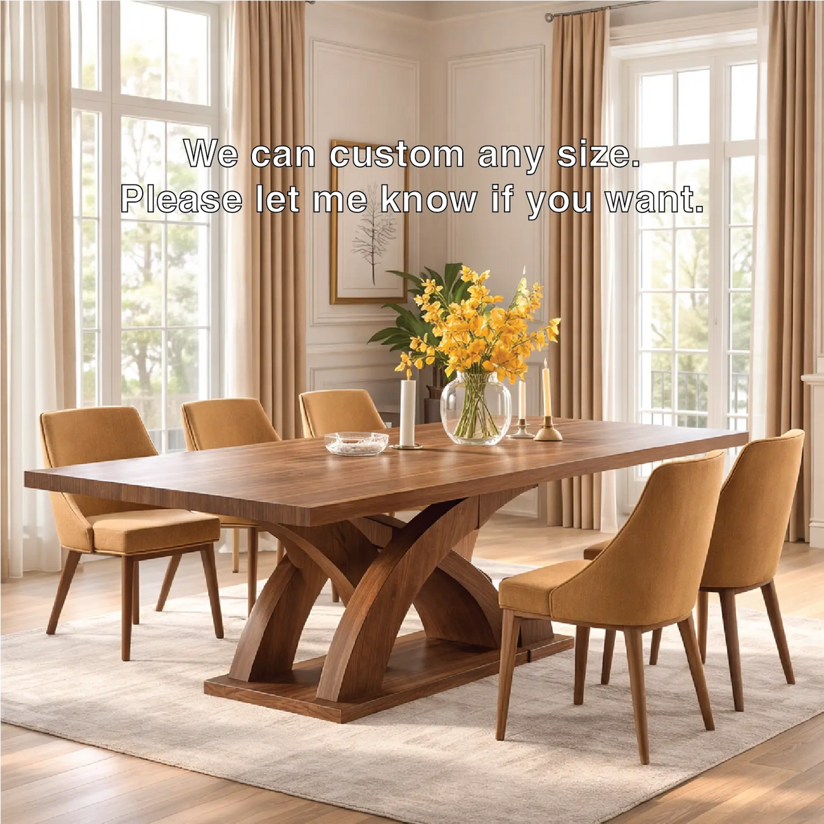 Modern Dining Table Sculptural Curved Base Large Wooden Dining Table for Home Kitchnce
