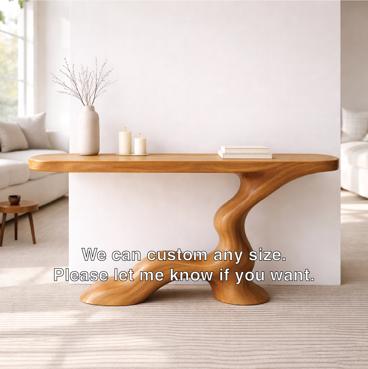 Modern Solid Wood Console Table, Sculptural Curved Base Entryway Hallway Walnut Statement Furniture Kitchnce