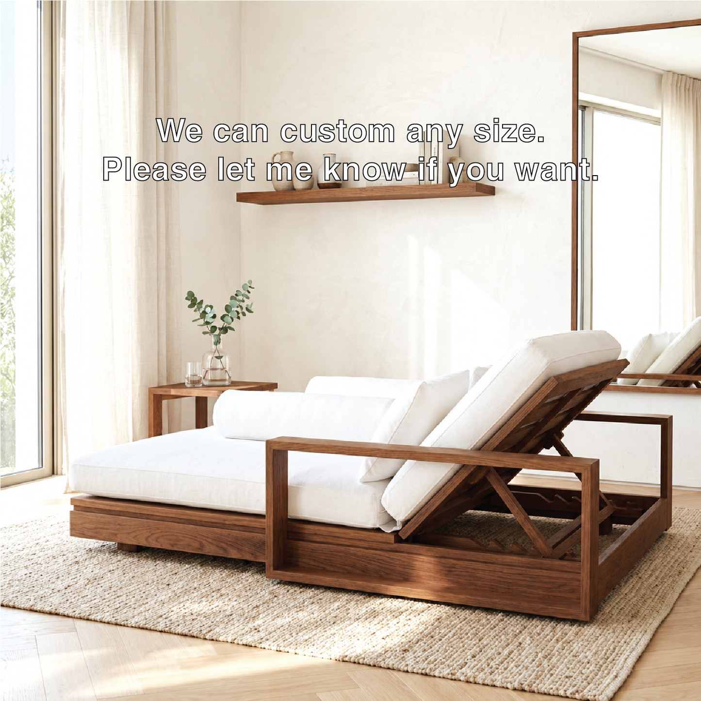 Adjustable Upholstered Daybed With Reclining Backrest, White Cushions, Lounge Chaise