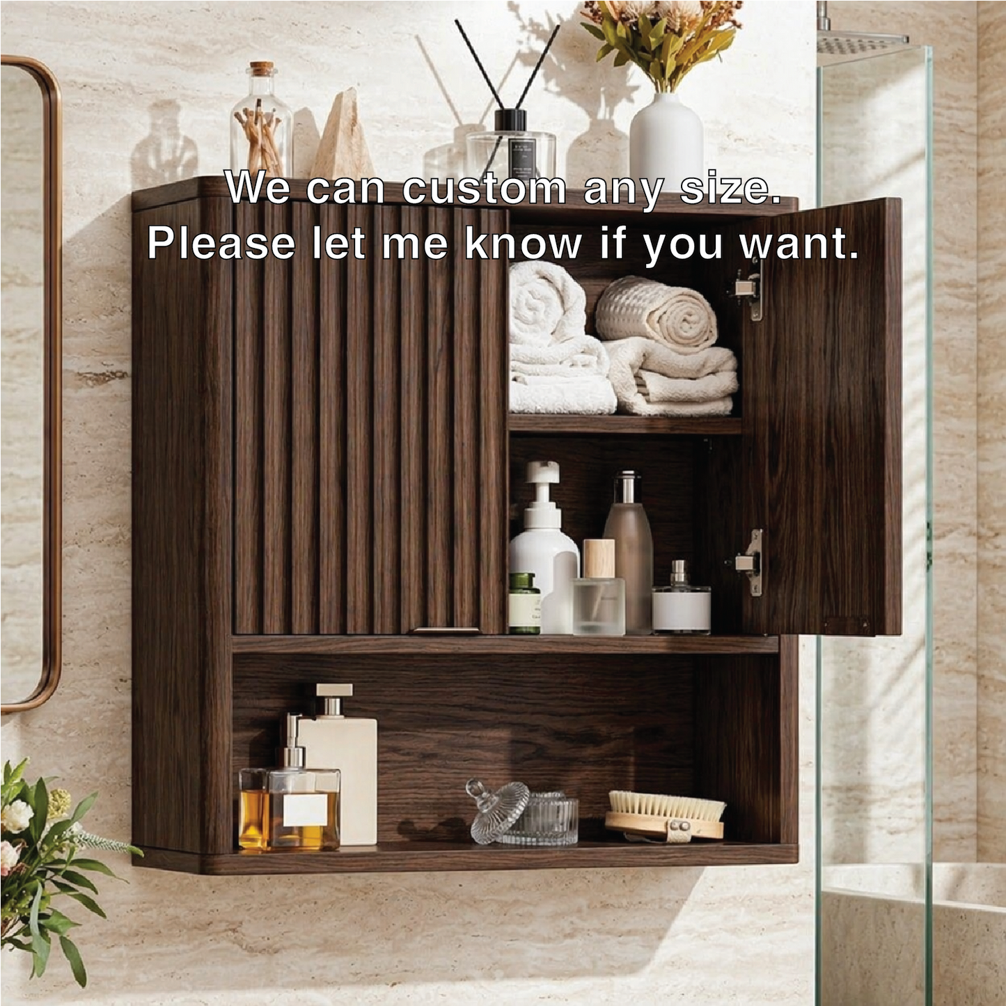 Floating Bathroom Cabinet, Modern Fluted Wall Mounted Vanity Storage Organizer Unit