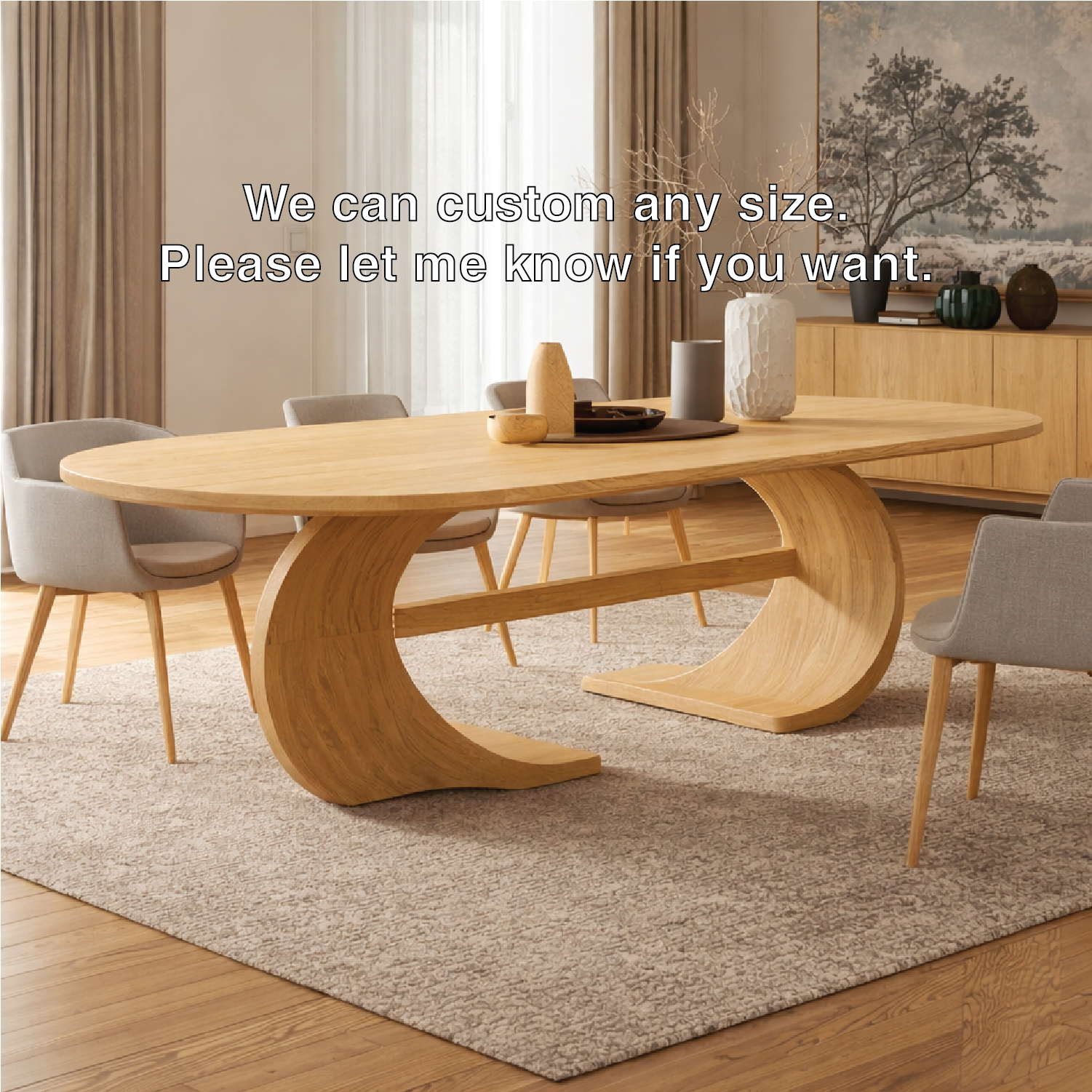 Modern Oval Dining Table Sculptural Curved Base Large Dining Table for Elegant Home