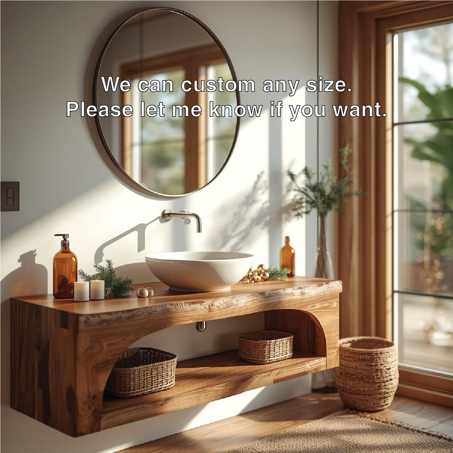 Floating Vanity with Walnut Wood Finish and Spacious Storage Shelf Kitchnce