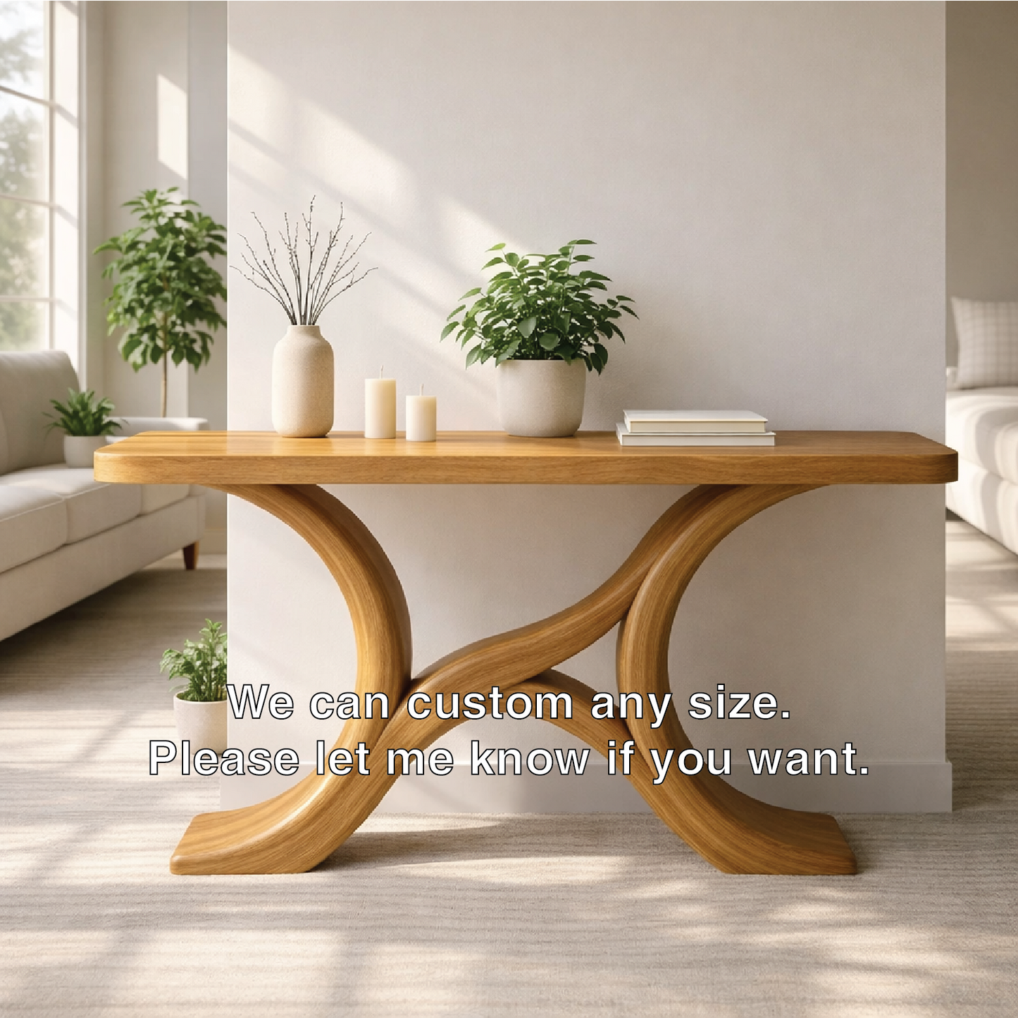 Modern Solid Wood Console Table, Sculptural Curved Base Entryway Hallway Statement Furniture Kitchnce