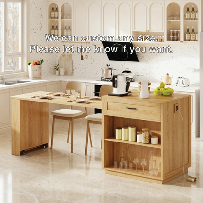 Rolling Kitchen Island with Extendable Dining Table, Storage Shelf, Modern Prep Cart Home