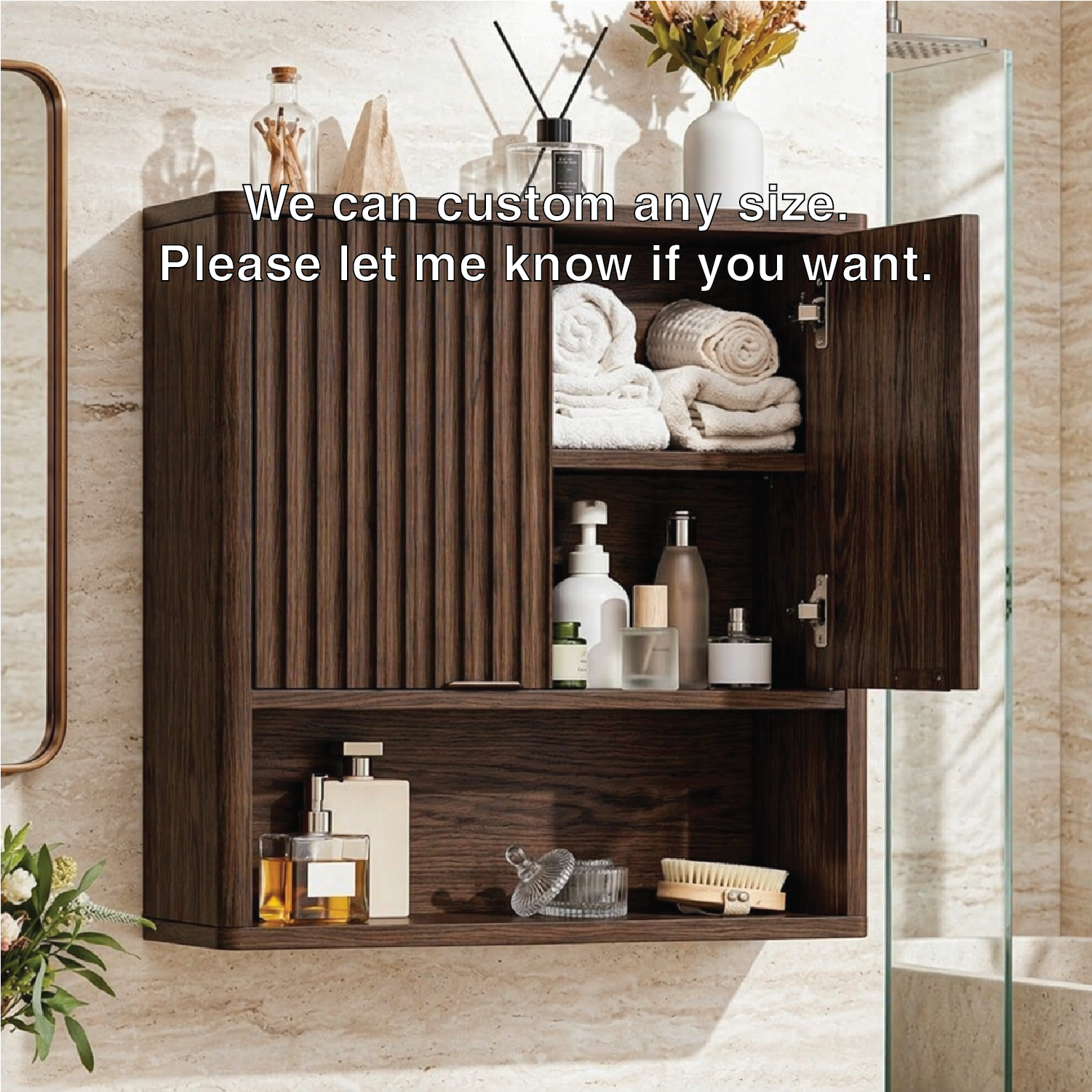 Floating Bathroom Cabinet, Modern Fluted Wall Mounted Vanity Storage Organizer Unit