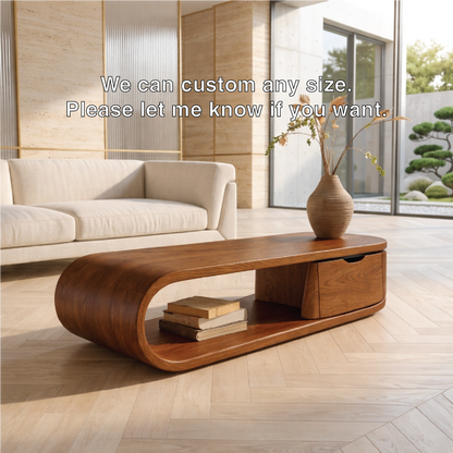 Modern Storage Coffee Table with Drawer and Open Shelf, Minimalist Living Room Table