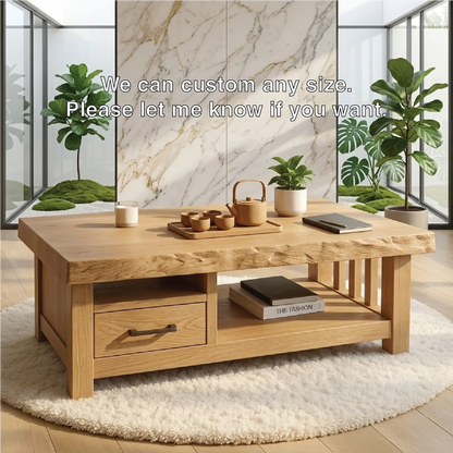 Modern Solid Wood Coffee Table with Drawer and Open Shelf for Living Room Storage Kitchnce