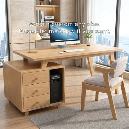 Modern Writing Desk with Drawers and CPU Storage, Home Office Computer Table